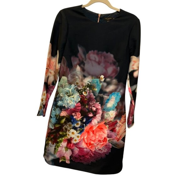 Ted Baker Black Floral Midi Dress - Picture 1 of 8